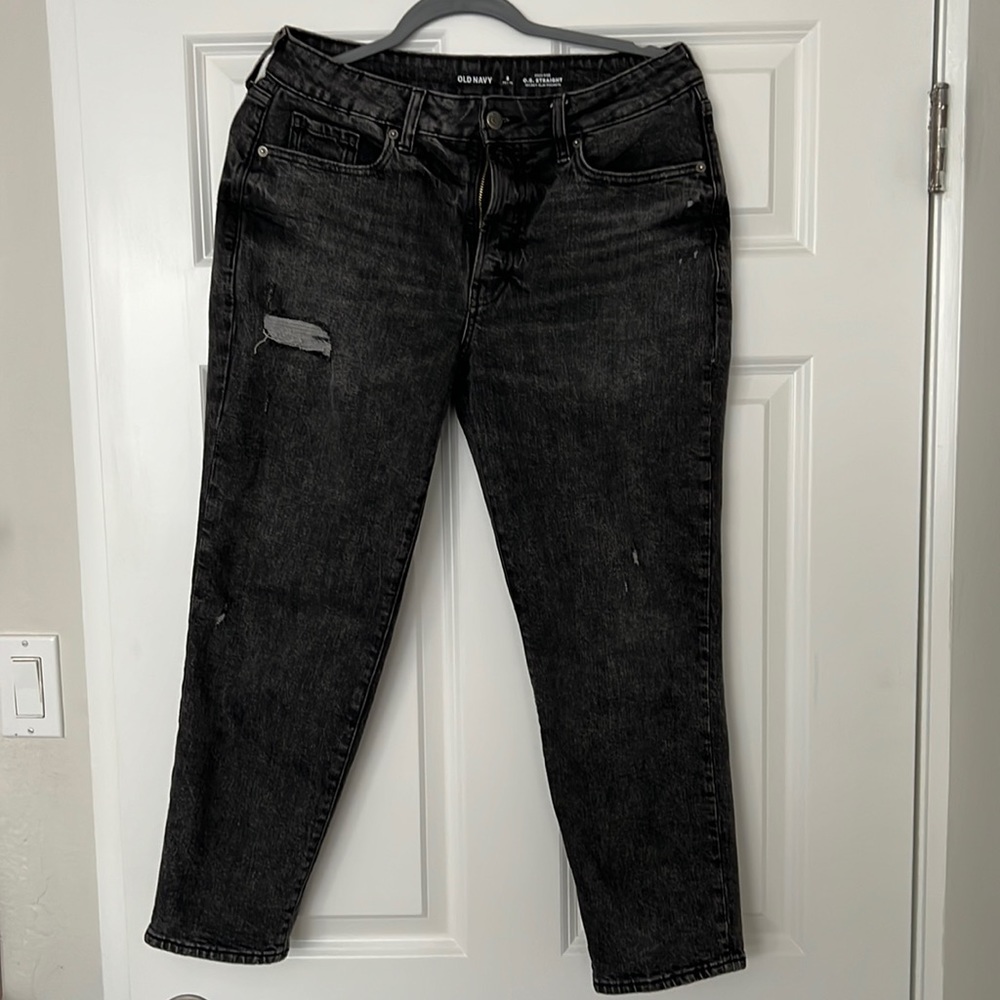 Old Navy High-Waisted O.G. Straight Petite Gray Wash Ripped Jeans for Women